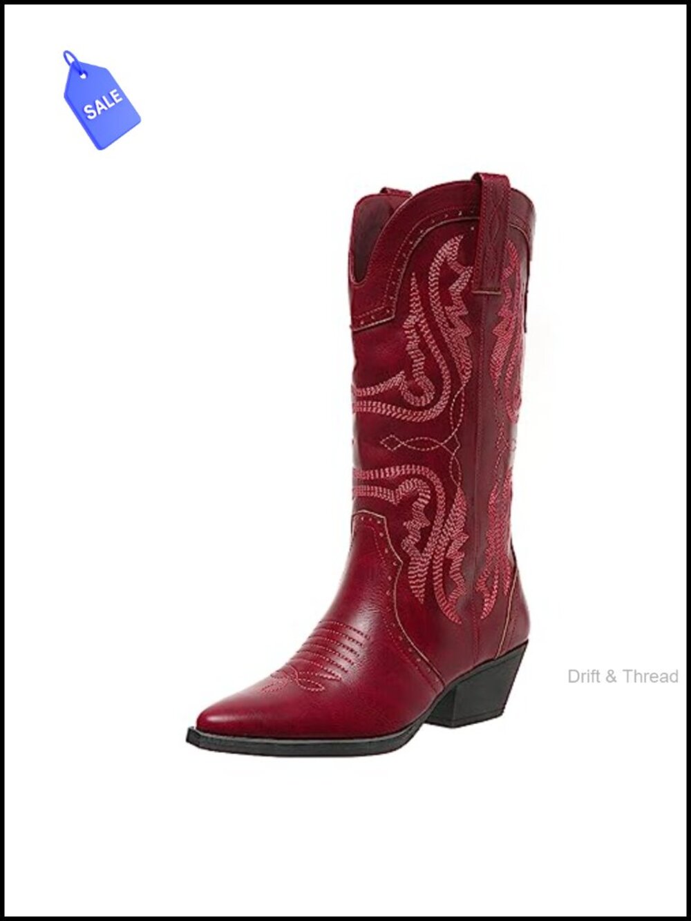 Women's Cowboy Western Boots Mid-Calf Chunky Heel Snip Toe PU Leather